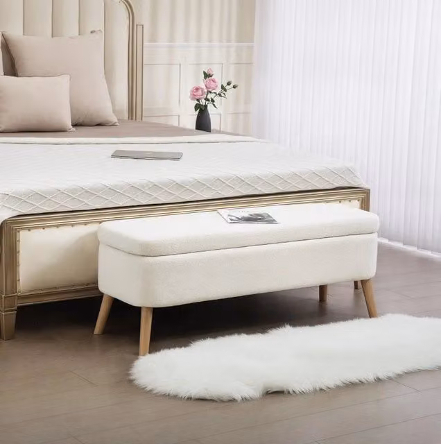 Panca contenitore imbottita 120 cm, crema