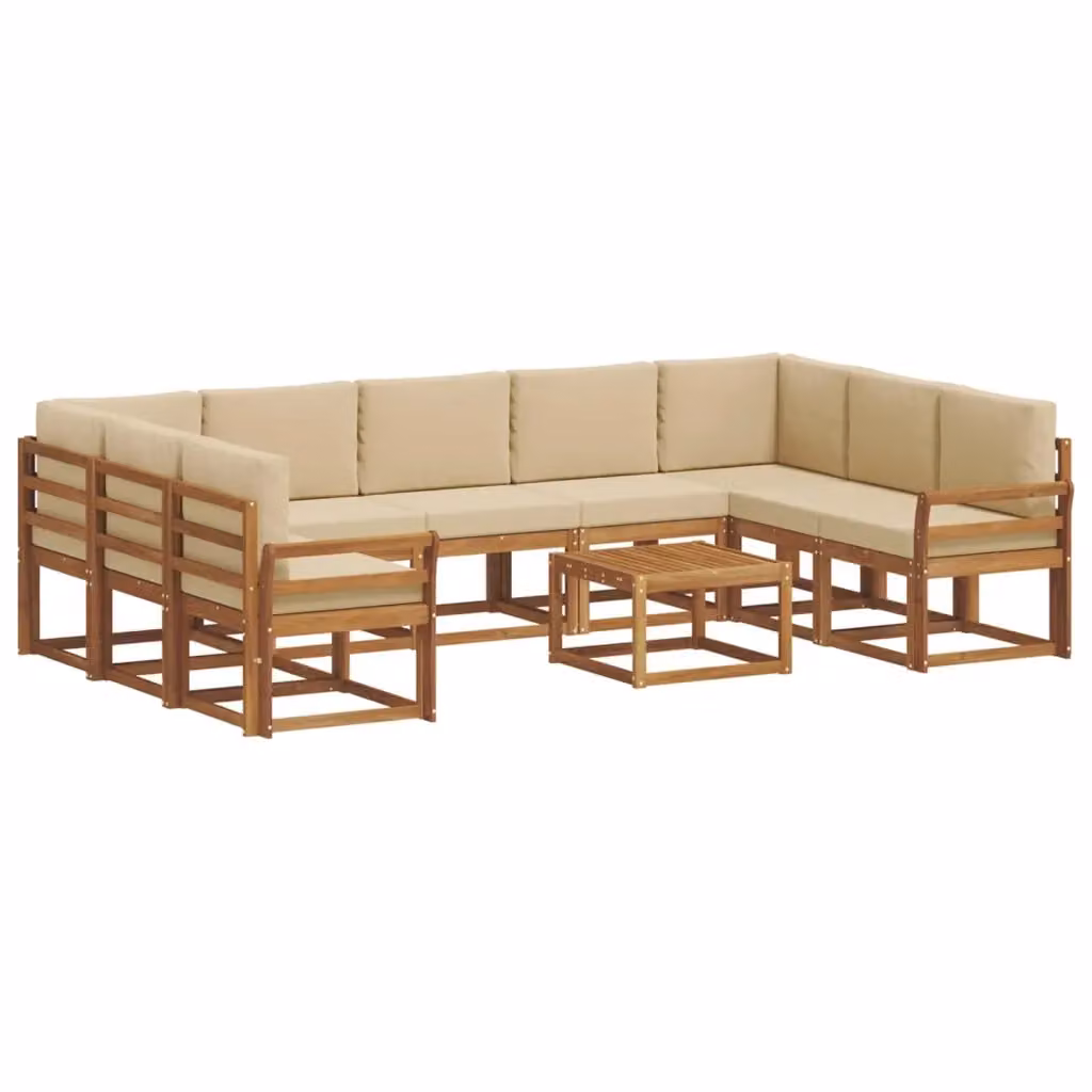 Set di divani da esterno moderno vidaXL in legno di acacia con cuscini beige e marrone, 10 pezzi – 2