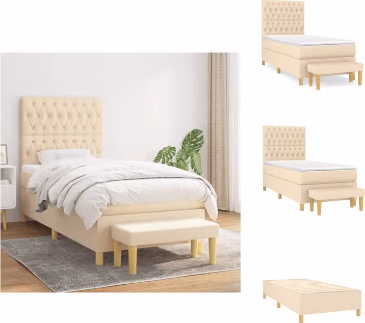 vidaXL Letto a molle con materasso crema 100x200 cm in tessuto - Letti e strutture letto