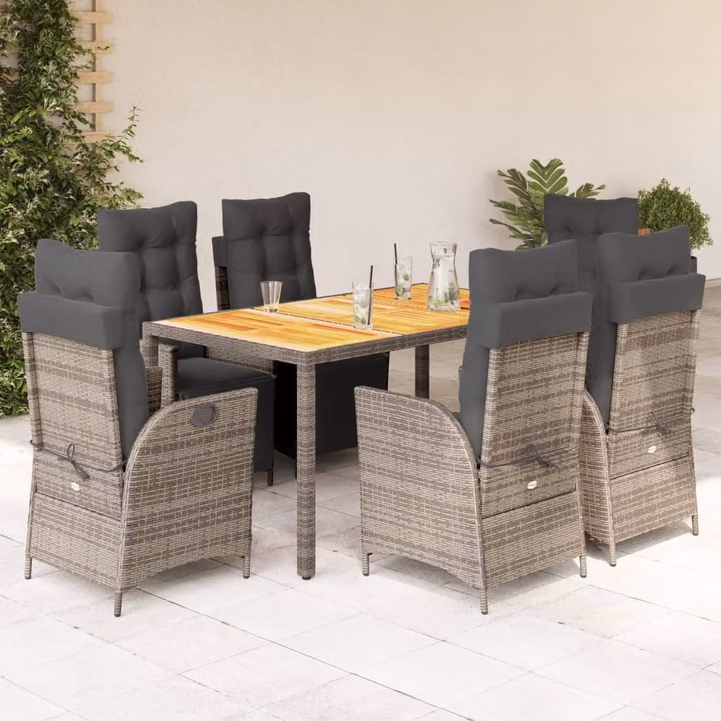 Maison Exclusive - Set da Pranzo da Giardino 7 pz con Cuscini in Polyrattan Grigio