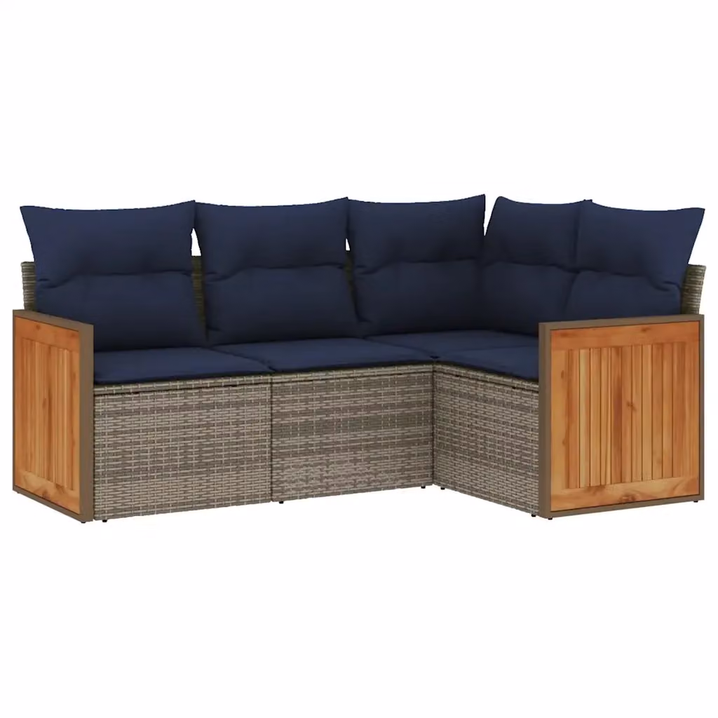 Set di divani da giardino vidaXL a forma di L in polyrattan con cuscini grigi e blu e struttura in acciaio verniciato a polvere – 2