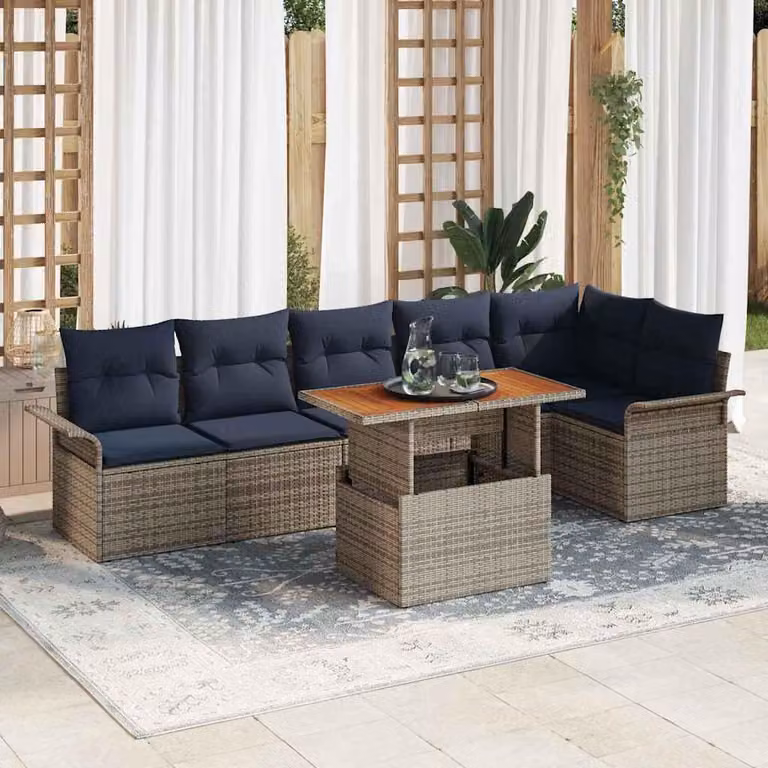 Maison Exclusive - Set da giardino composto da 7 pezzi, divano, colore grigio, realizzato in rattan sintetico