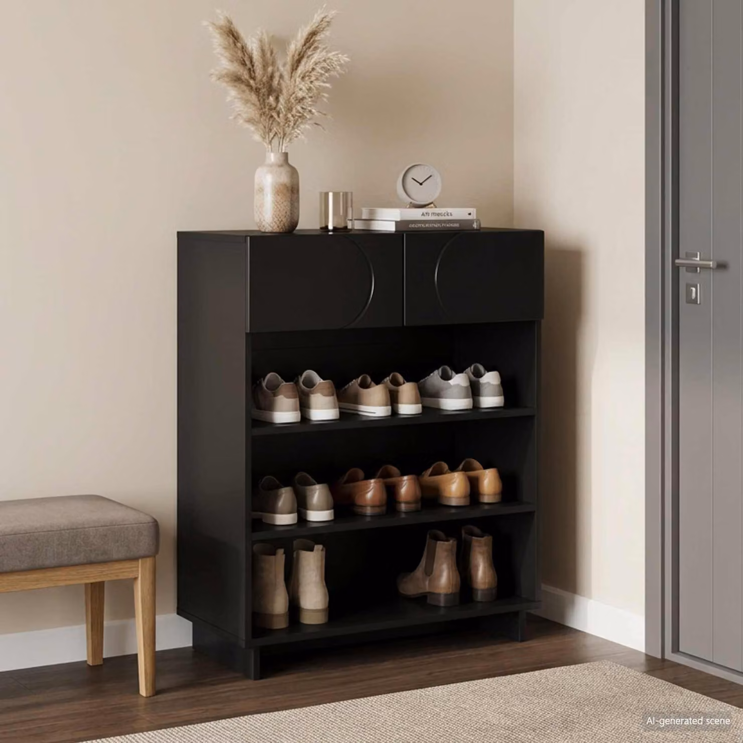 Scarpiera moderna vidaXL in legno nero con ante e ripiani L/P/H: 73 x 38 x 87,5 cm