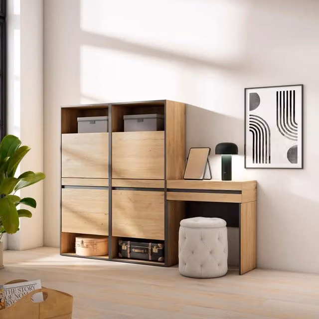 Scarpiera, 190x35x145cm, Camera da letto, Tavolo da toeletta, colore Rovere RF3544