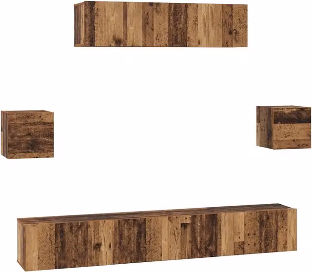 Set mobile TV 7 pz | Armadietto TV | Mobile Porta TV Legno vecchio Legno multistrato