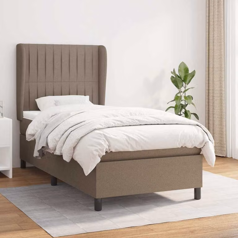 vidaXL Giroletto a Molle con Materasso Ibrido in Tessuto Beige e Bianco, L/P/H: 80 x 200 x 128 cm