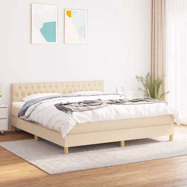 Letto Ibrido con Giroletto a Molle e Materasso vidaXL in Tessuto Beige e Bianco L/P: 180 x 200 cm
