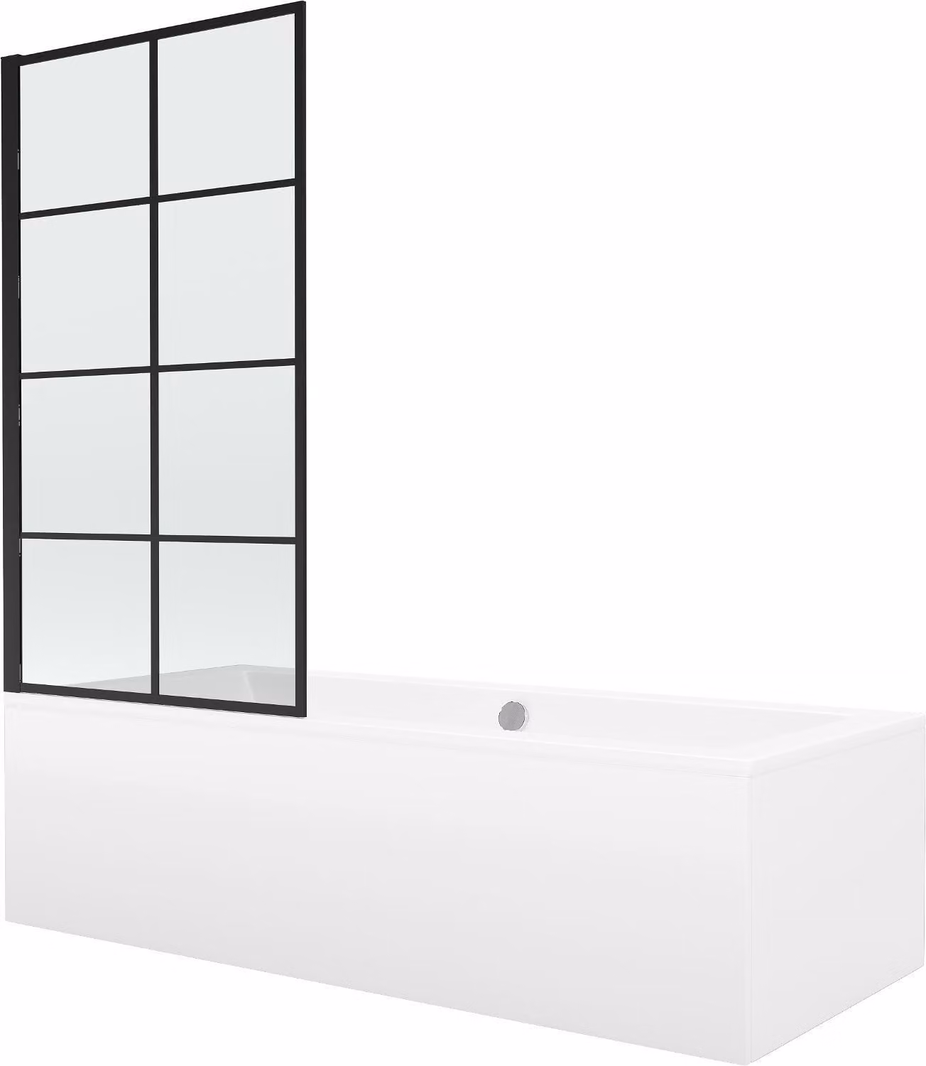 Mexen Cube vasca rettangolare 170 x 80 cm con pannello e paravento a 1 anta 80 cm, motivo nero fisso - 550517080X9308007077