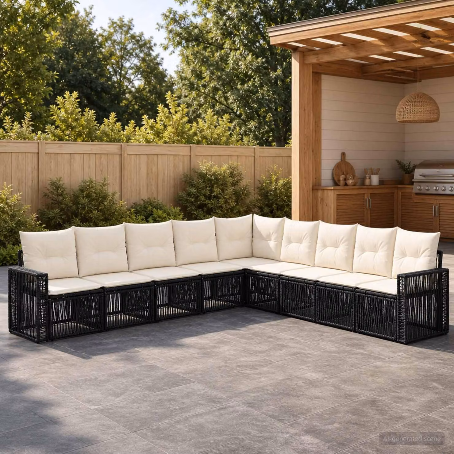 Maison Exclusive - Set da giardino composto da 9 pezzi. Divano e poltrone in rattan sintetico, colore nero e crema