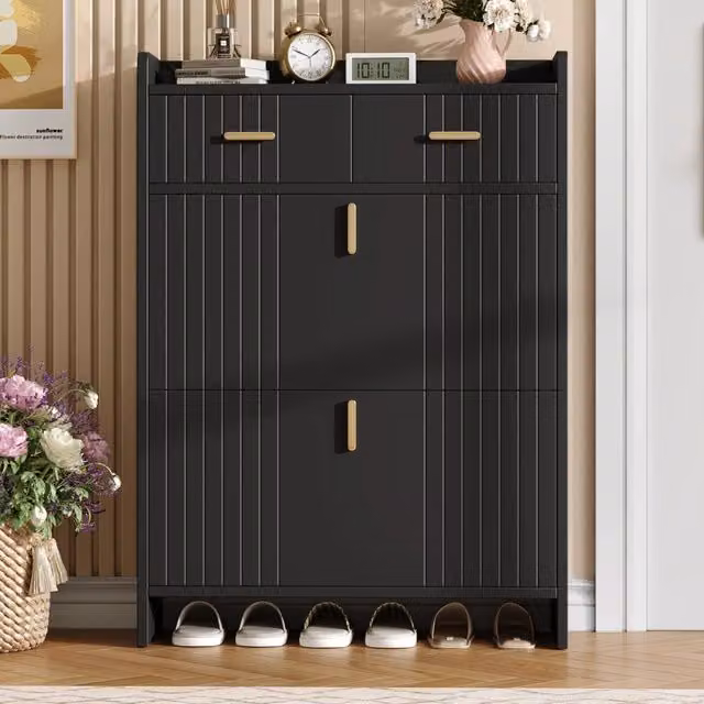 Scarpiera salvaspazio Minimal con cassetto nera per ingresso e corridoio L: 75 cm, P: 24 cm, H: 108,5 cm