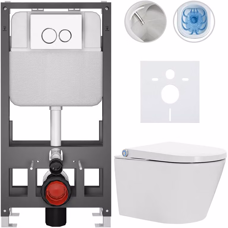 Water WC sospeso con bidet Cronus Standard - bianco lucido - pulsante Prime/Dualo, bianco - freestanding - installazione a parete/con pannelli di cartongesso - 59,3x38,4 cm