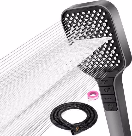 Soffione doccia con tubo flessibile da 1,5 m, 7 tipi di getto, a risparmio idrico, grande