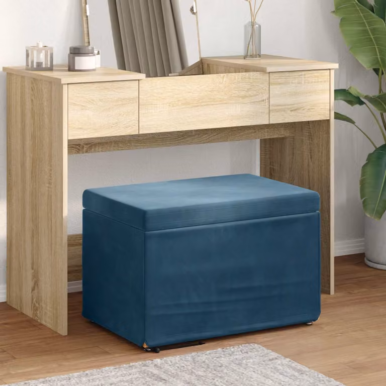 Pouf moderno vidaXL in velluto blu con struttura in legno MDF L: 61 cm, P: 41 cm, H: 40 cm
