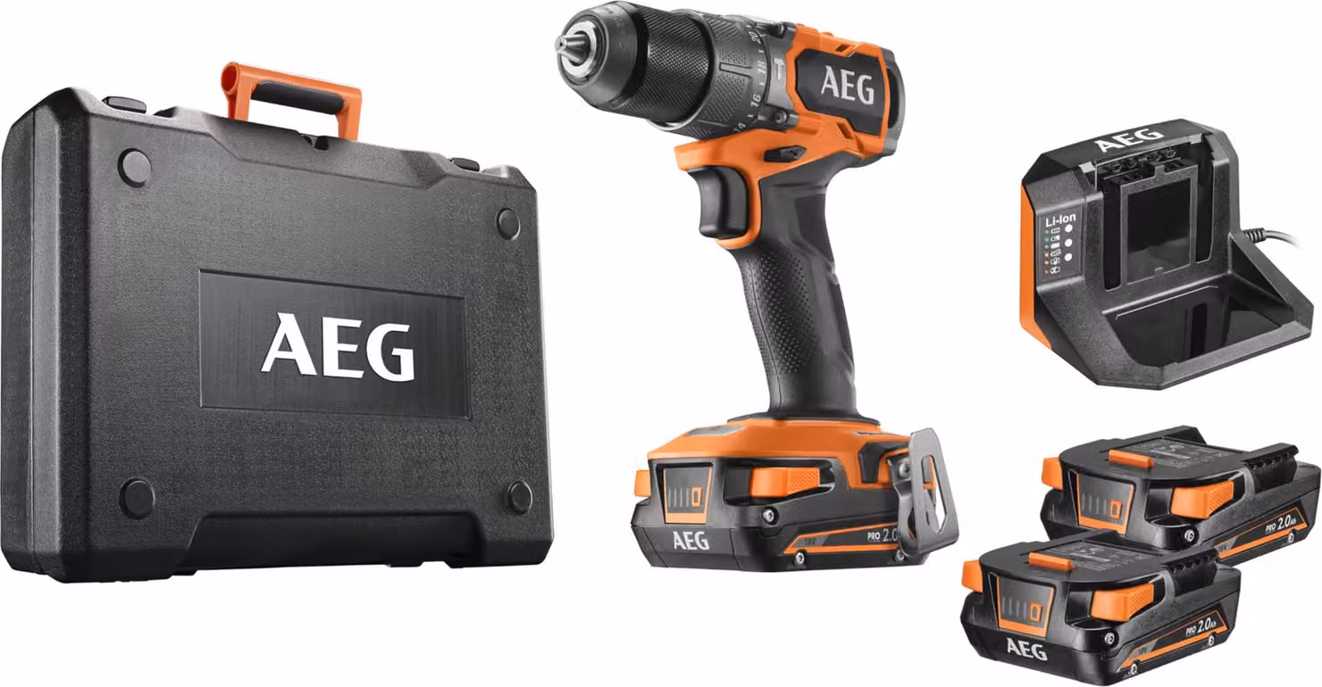 Trapano a percussione AEG SUBCOMPACT 18 V con 2 batterie e mandrino in metallo