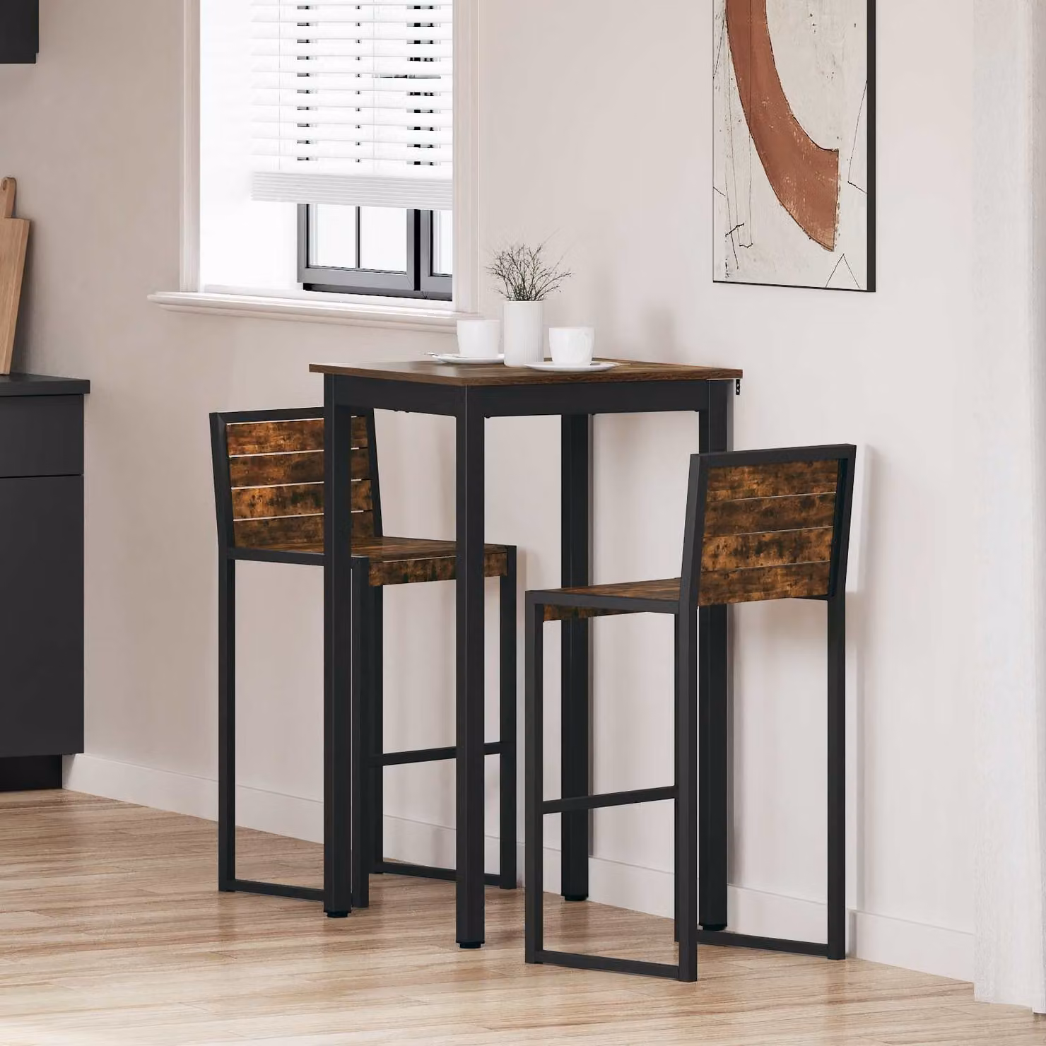 vidaXL Tavolo Bar Quadrato Moderno in Legno Ingegnerizzato e Metallo, L: 60 cm, P: 60 cm, H: 105 cm