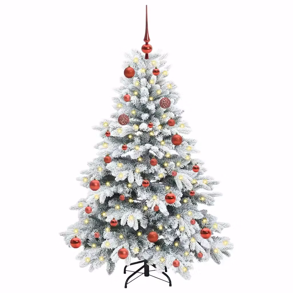 Albero di Natale Artificiale Moderno vidaXL con 150 LED Bianco Caldo, Altezza: 150 cm, Verde e Bianco in PE e PVC – 2