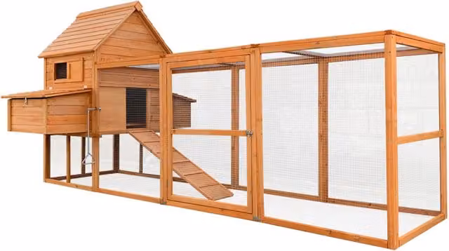 Pollaio per galline da esterno Giordanoshop con 1 casetta e area esterna in legno di abete impregnato L: 310 cm, P: 150 cm, H: 150 cm