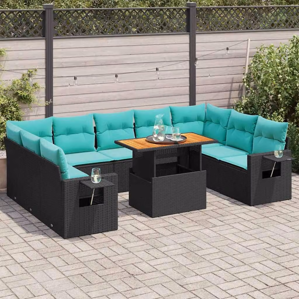 Maison Exclusive - Set da giardino 10 pezzi con cuscini in polyrattan nero