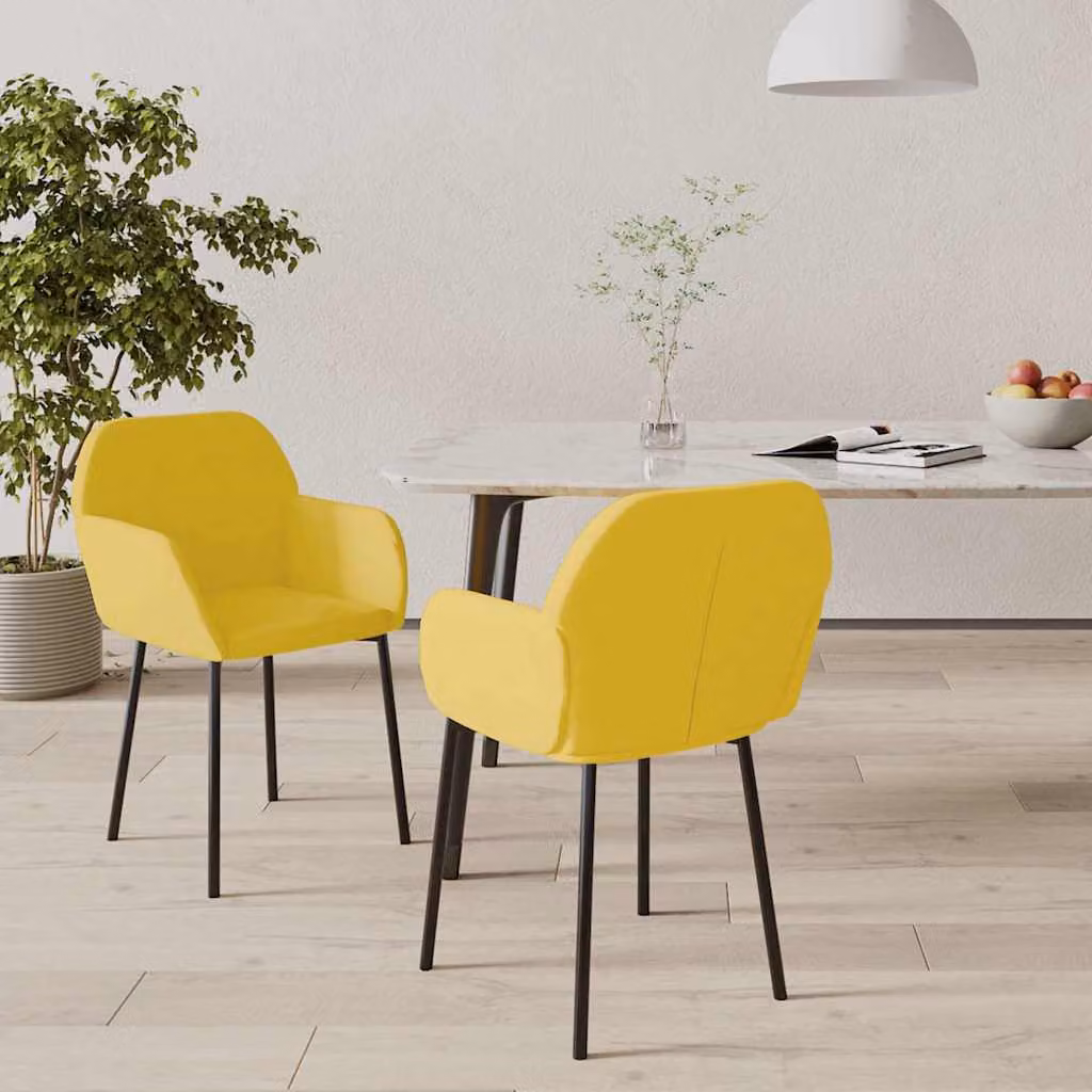 Set di 2 sedie da pranzo vidaXL in velluto giallo con struttura in metallo e MDF per cucina e sala da pranzo