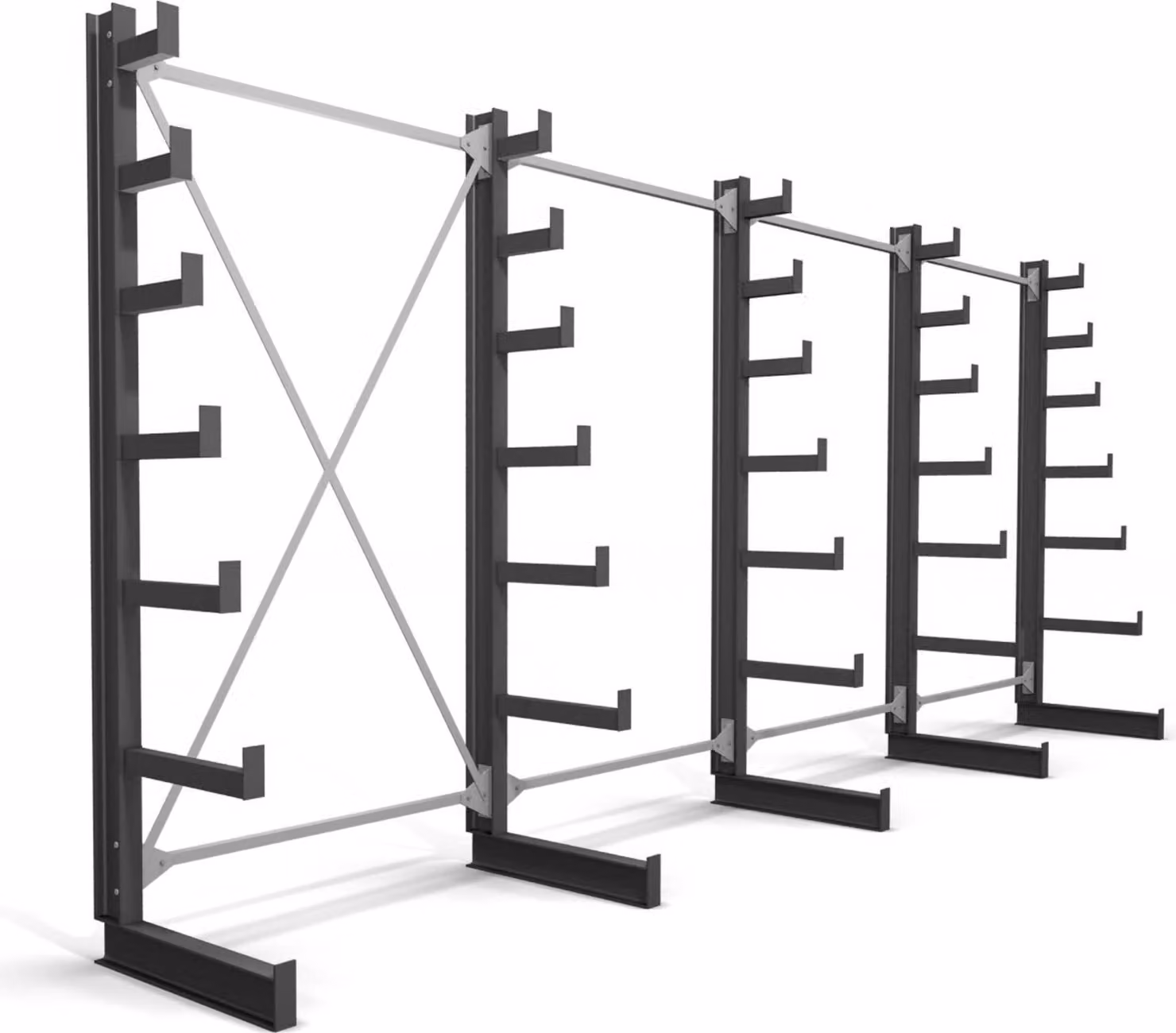 Scaffalatura cantilever STIER, monofronte, 4 campate con 6 livelli discendenti, LxHxP 5200x2000x500 mm, scaffalatura con 6 bracci a sbalzo inclinati verso l'alto, portata per braccio a sbalzo 200 kg, sistema di immagazzinamento con robusta struttura in ac