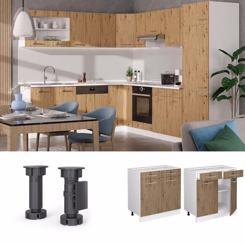 Mobiletto base per cucina R-Line Vicco Rovere e Bianco 80 cm senza piano di lavoro – 2