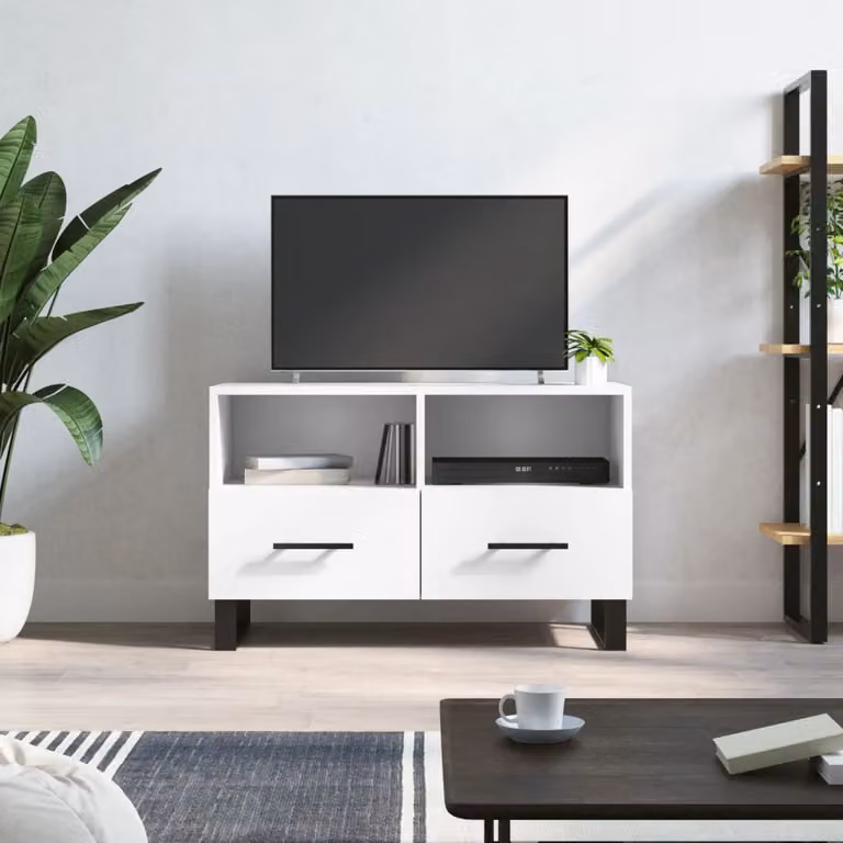 vidaXL Mobile Porta TV Bianco in Legno e Metallo L: 80 cm, P: 36 cm, H: 50 cm