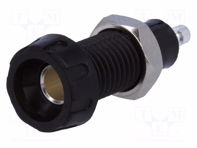 1 connettore femmina nero, 10A, 50VDC, con terminali a banana da 4mm, placcato in nichel, 28,5mm, 10mΩ, modello 551-0100, connettore a banana