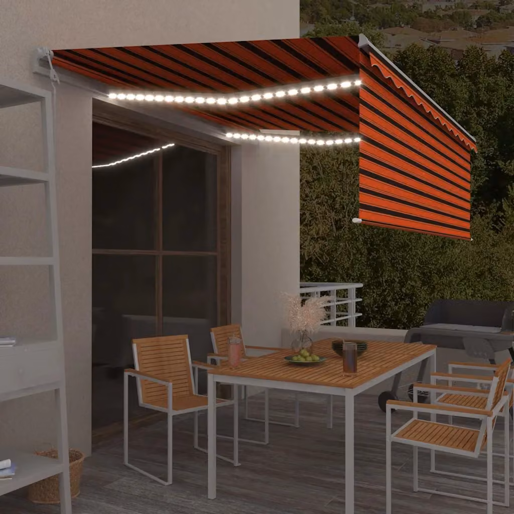 vidaXL Tenda Automatica con Sensore Vento e Telecomando, L: 4,5 m x P: 3 m, Arancione, Marrone e Bianco
