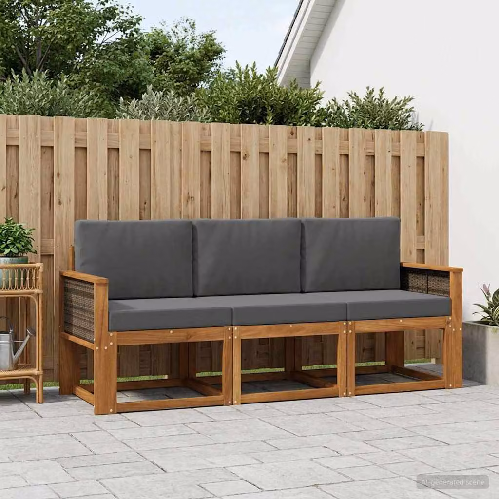 Set di divani da esterno vidaXL in legno di acacia con cuscini, beige e antracite