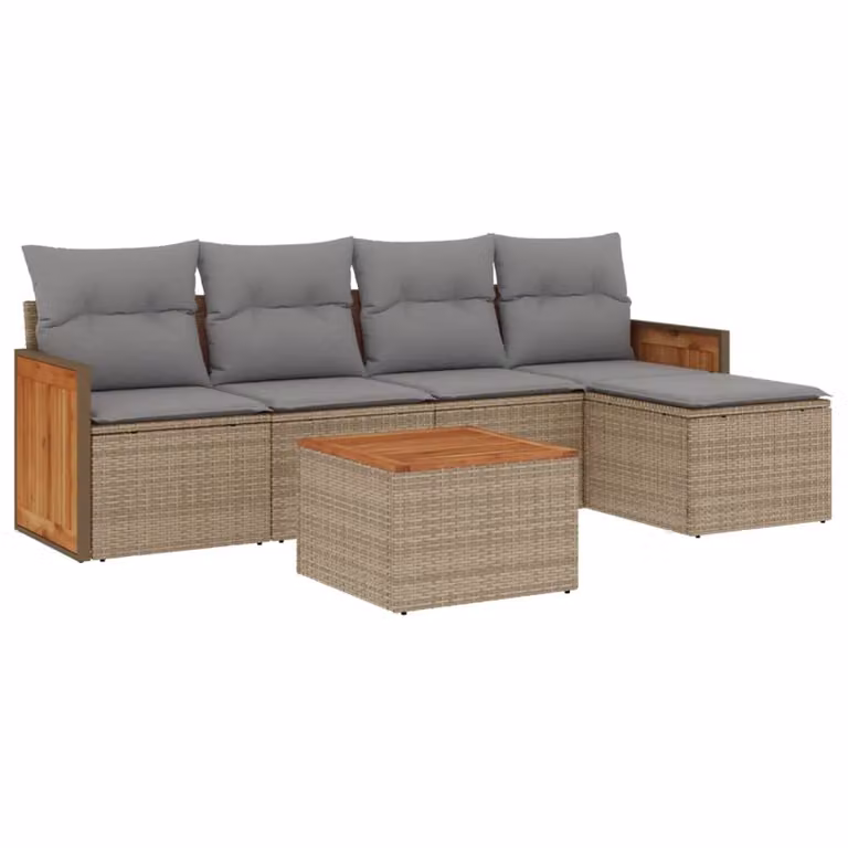 Set Divano da Giardino 6 pz con Cuscini Beige in Polyrattan
