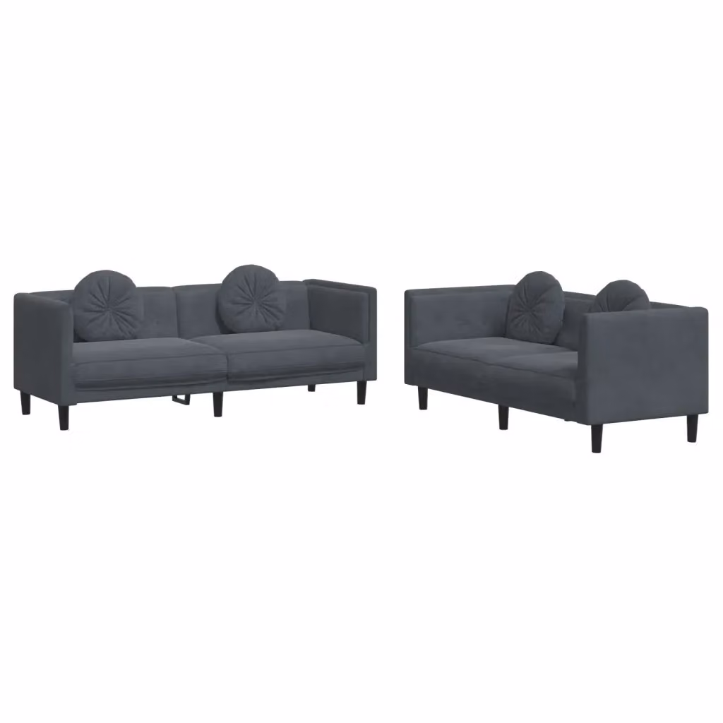 Set di 2 divani moderni vidaXL in velluto grigio con cuscini inclusi L/P/H: 193.5 x 77.0 x 70.0 cm – 2