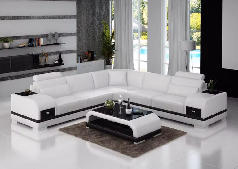Ledersofa Couch Wohnlandschaft Ecksofa Eck Garnitur Design Modern Sofa mit USB