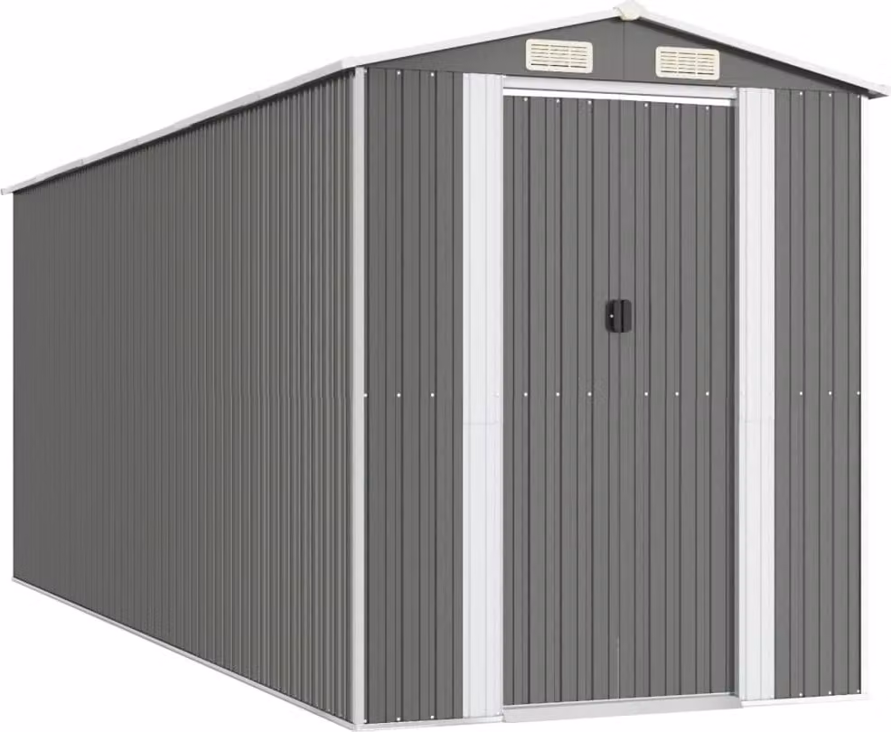 Capanno da Giardino Grigio Chiaro 192x523x223cm Acciaio Zincato