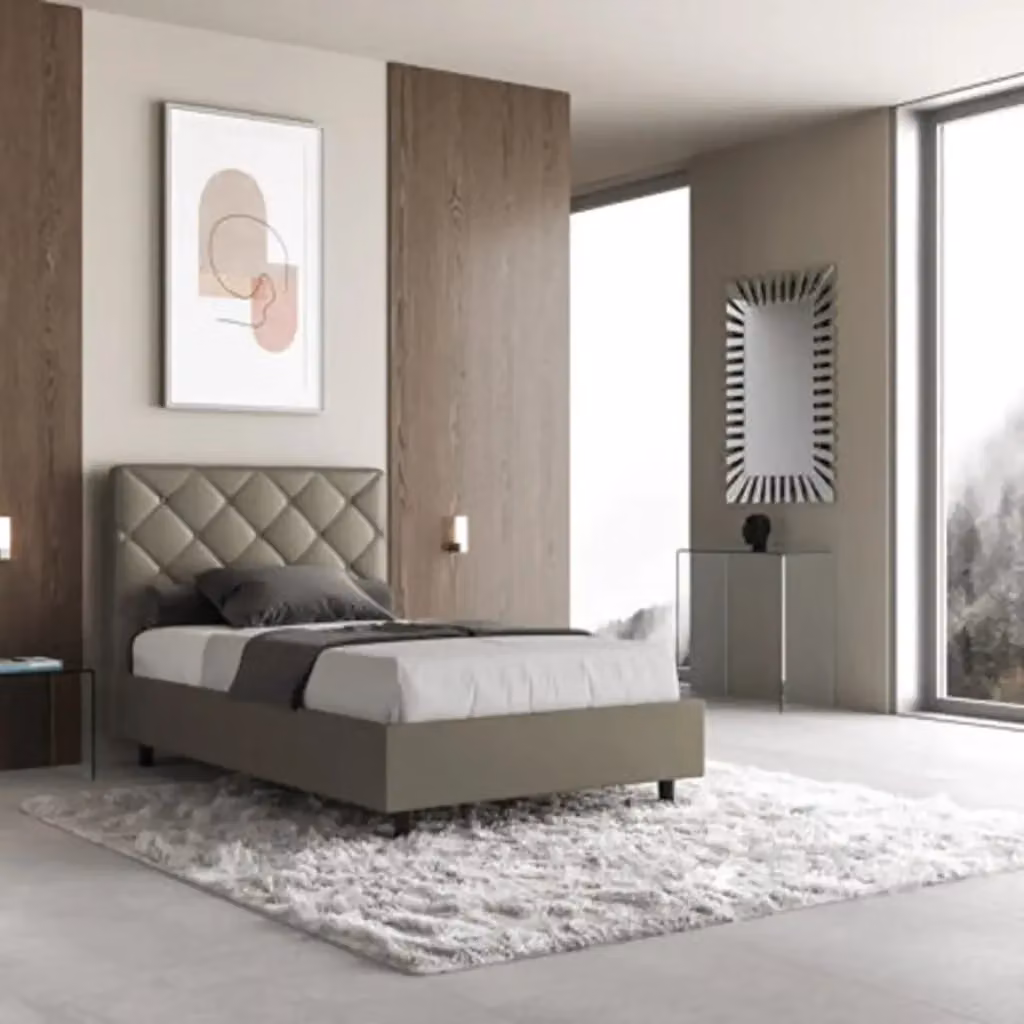 Letto matrimoniale francese con contenitore imbottito Priya Ityhome in similpelle color cappuccino L: 140 cm, P: 210 cm – 2