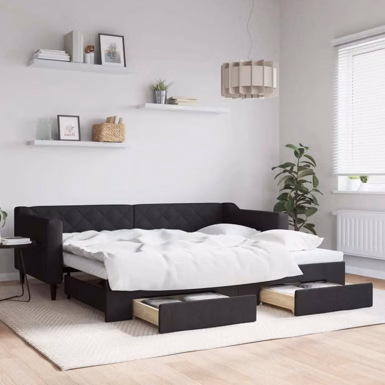 Maison Exclusive - Divano letto estraibile con cassetti, nero, 90x200 cm, rivestimento in tessuto