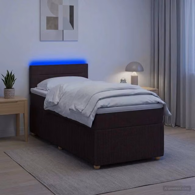 Letto box spring moderno vidaXL con materasso ibrido e base contenitore, con illuminazione sottostante e porta USB, L/P: 90 x 200 cm, multicolore – 1