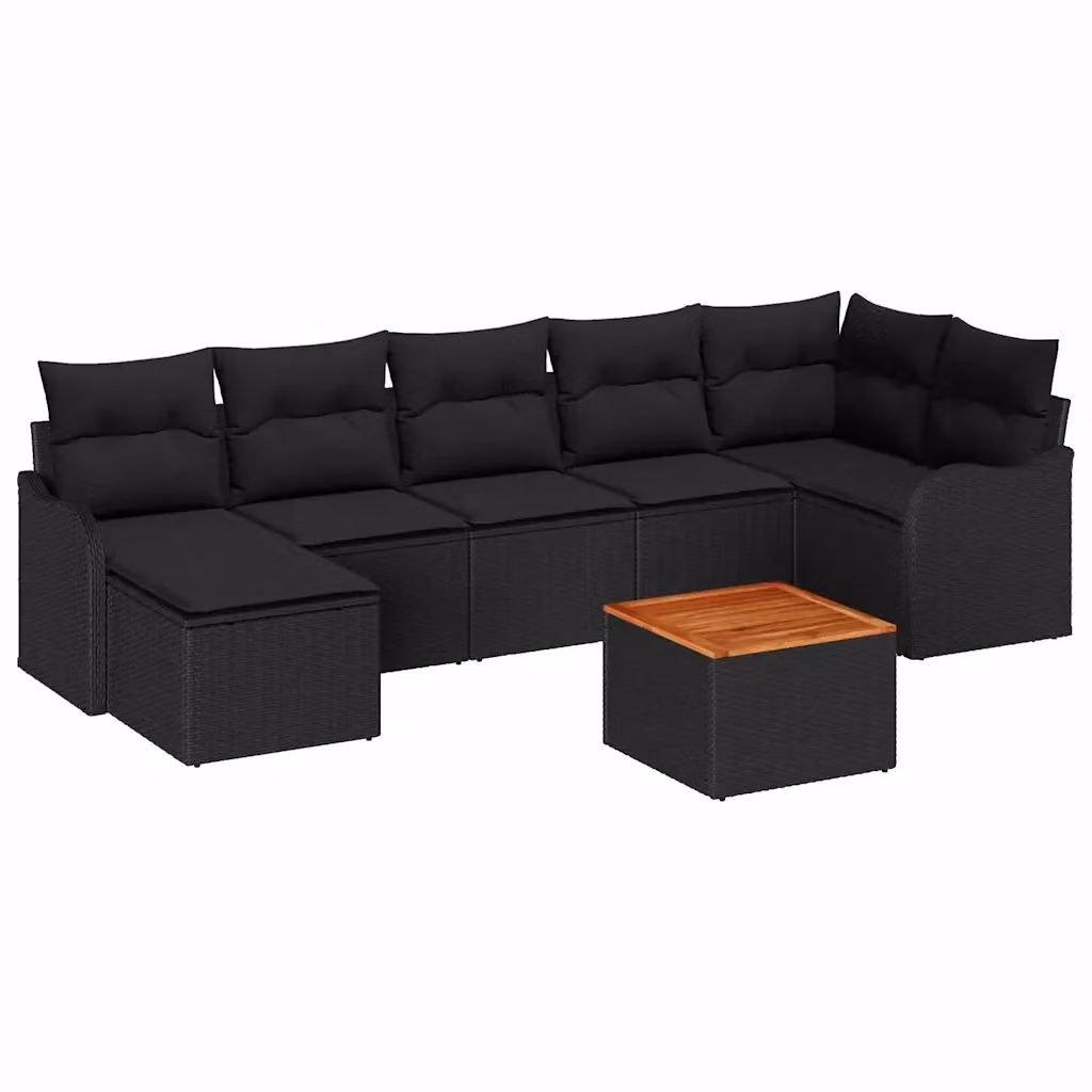 Set Divano da Giardino vidaXL 8 Pezzi in Polyrattan Nero con Cuscini e Funzione Archiviazione – 2