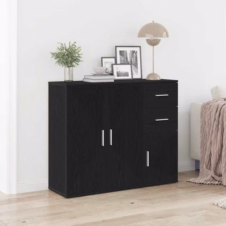 Credenza vidaXL in Rovere Nero e Legno Massello, L 91 x P 29,5 x H 75 cm