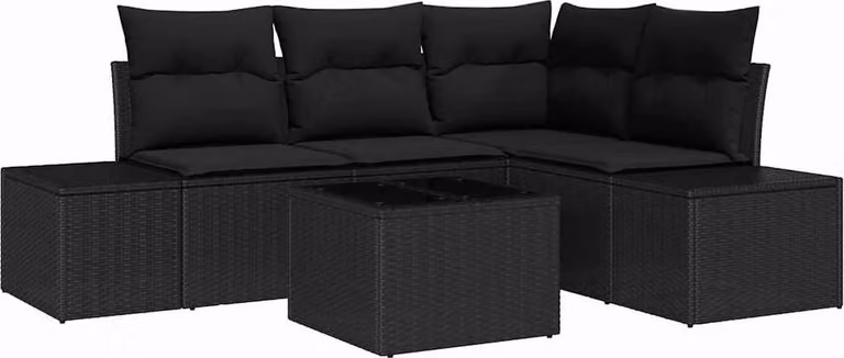 Set Divano da Giardino 5 pcs Nero polyrattan