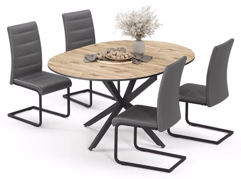 Set di tavoli da pranzo Vicco Loyd Rovere rustico/Nero 120 x 120 cm con 4 sedie da pranzo, grigio, Model 63011