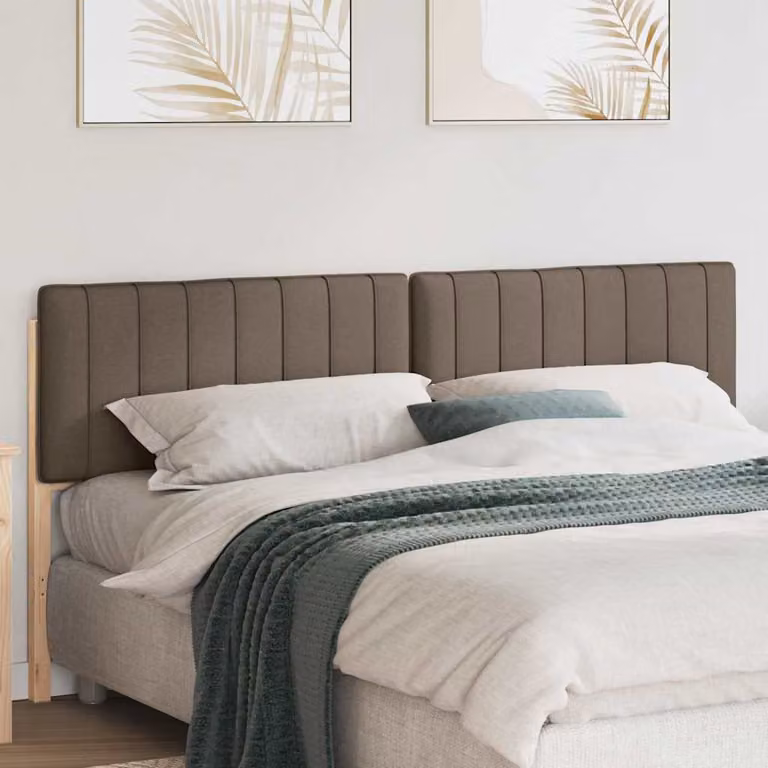 Testiera imbottita moderna vidaXL in legno di pino, colore marrone e beige, L: 205,5 cm, H: 84,5 cm, P: 12 cm