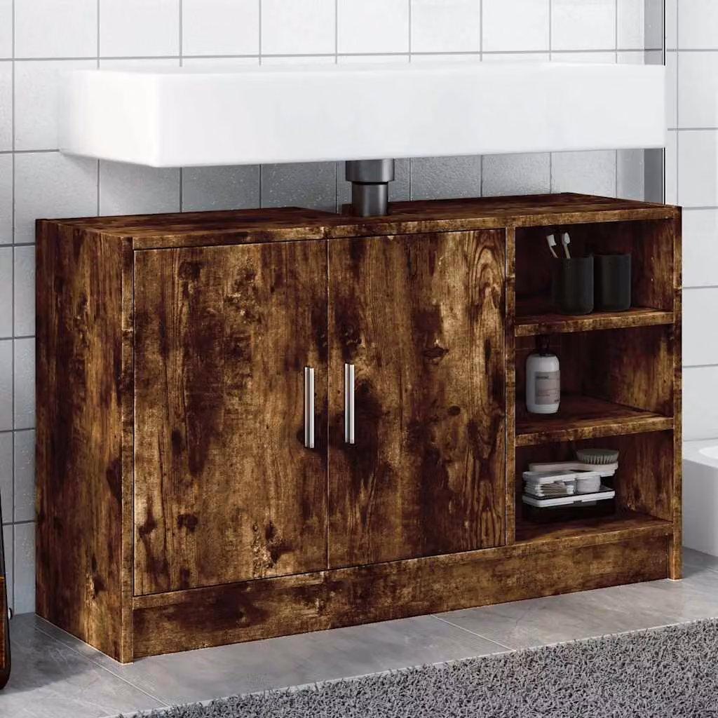 Mobile Lavabo vidaXL Moderno in Rovere Fumo, L 90 x P 29 x H 55 cm