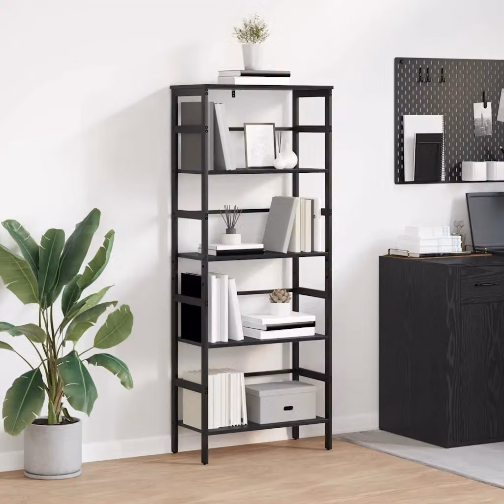 Libreria a 4 livelli vidaXL in stile industrial con struttura in metallo e legno MDF, colore nero, L 60 x P 29,5 x H 149 cm