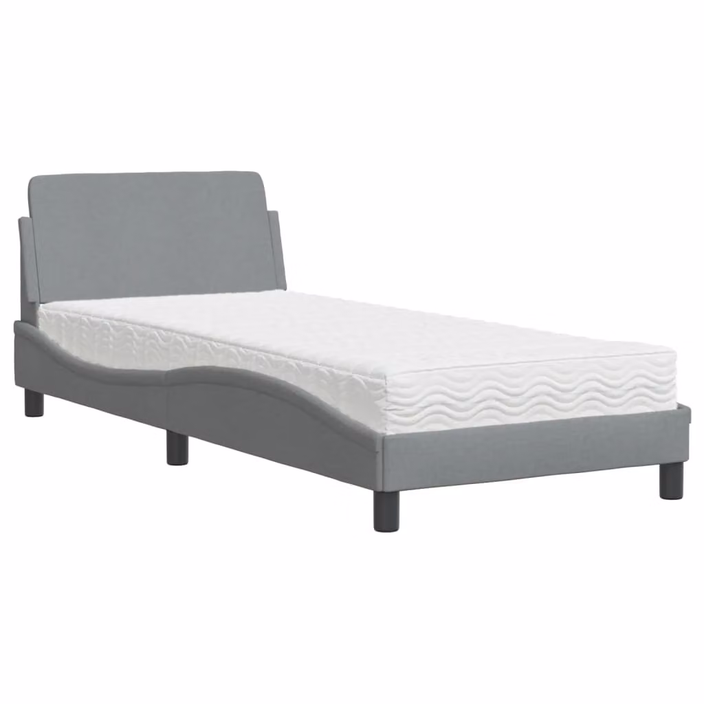 Letto con Materasso Dover Grigio Chiaro 90x200 cm in Tessuto