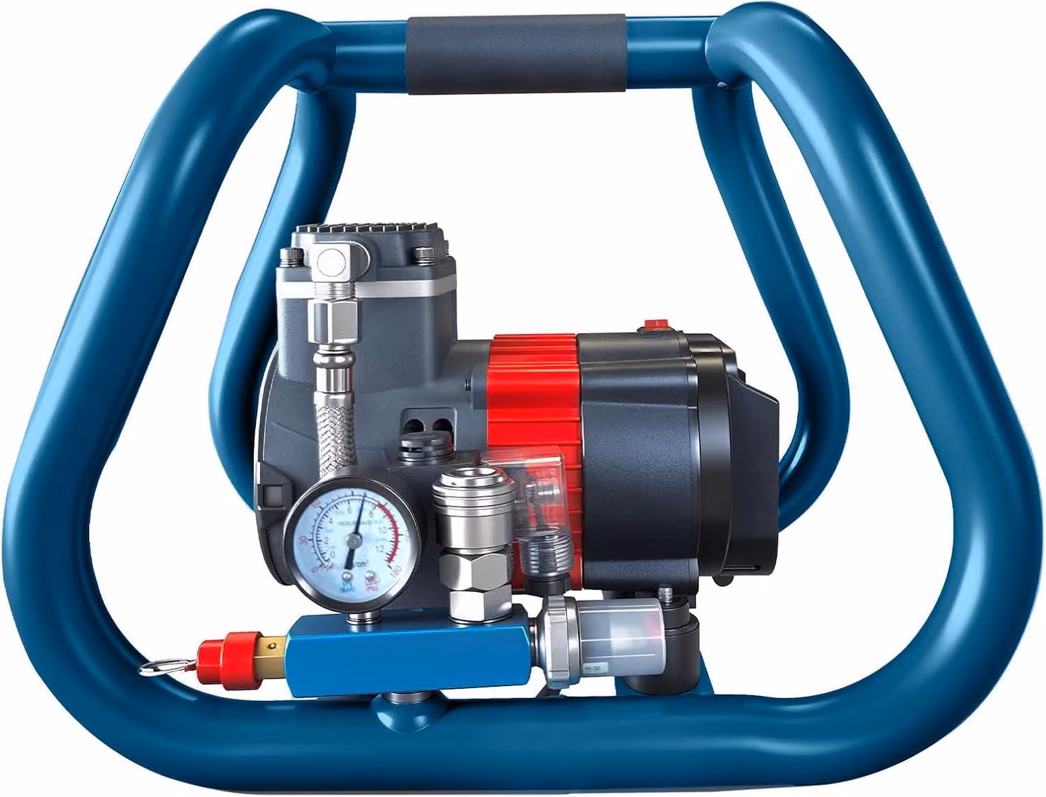 Compressore d'aria portatile Accucompressor, con una pressione di esercizio di 8 bar e un serbatoio da 3 litri