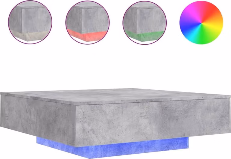 Tavolino da Soggiorno con Luci LED Grigio Cemento 100x100x31 cm