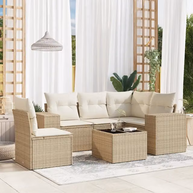 Set Divano da Giardino 6 pz con Cuscini Beige in Polyrattan 3254915