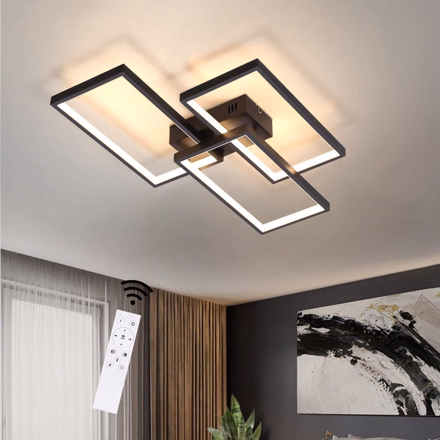 ZMH Plafoniera LED nera dimmerabile con telecomando metallo design moderno 64W per soggiorno camera da letto cucina