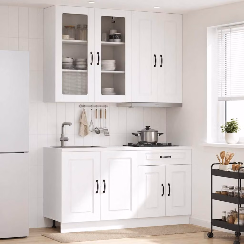 Set di 4 unità cucina moderne vidaXL KALMAR in legno MDF bianco con ante in vetro