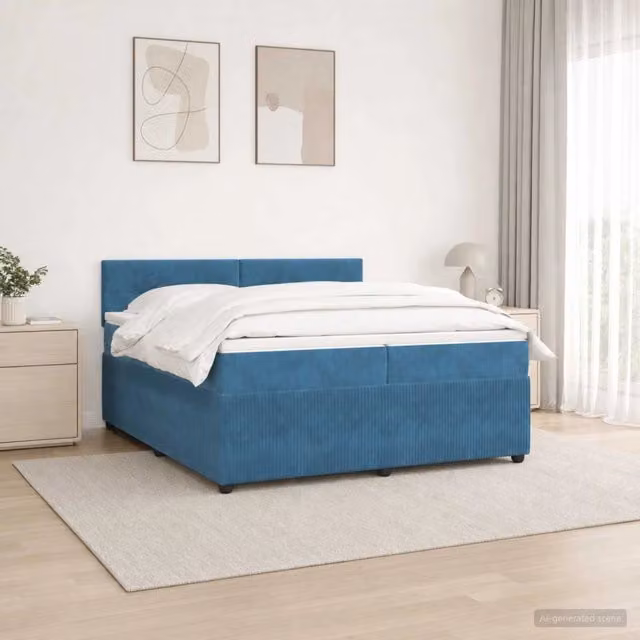 Letto box spring con materasso ibrido vidaXL in velluto blu L/P: 200 x 200 cm